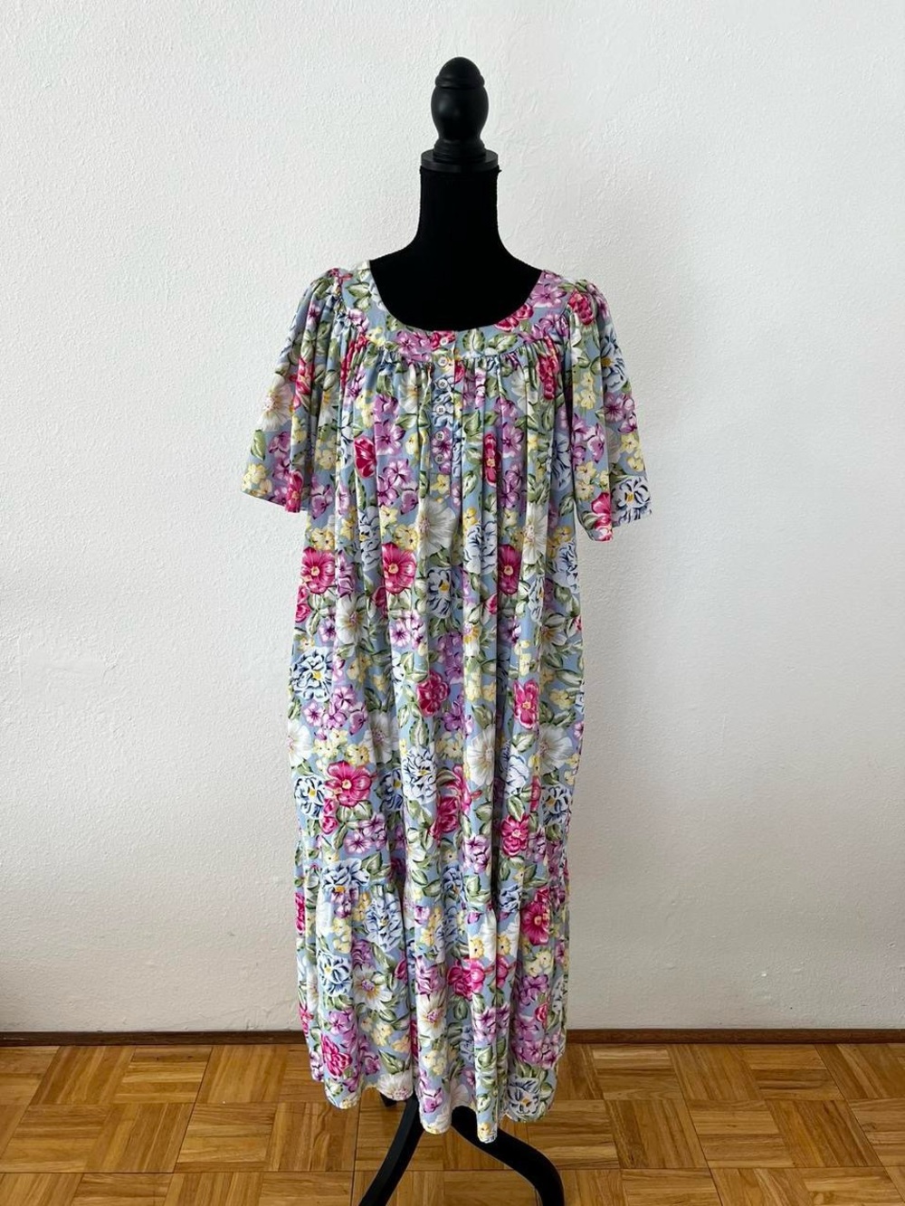 Vintage Floral Maxi Mumu Dress Resortwear Summer Loungewear Vacation Tropical L